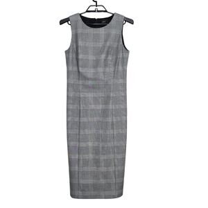 J.Crew Plaid Dress Size 4T Tall Plaid Gray Sheath Career Sleeveless Black White